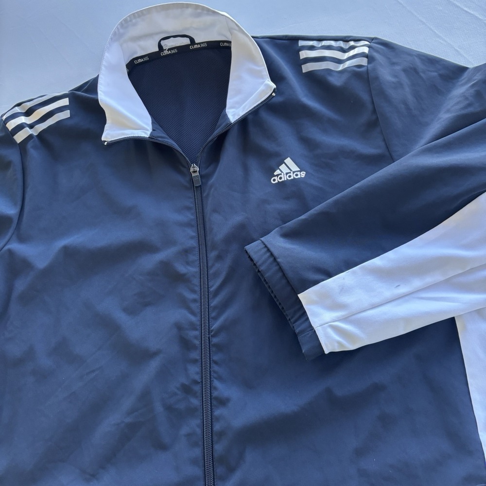 Adidas Track Jacket Mens 2XL White Blue Polyester Zip Up Long Sleeve‎ Climalite